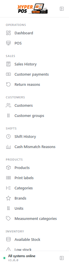 The left sidebar with its grouped menu sections
